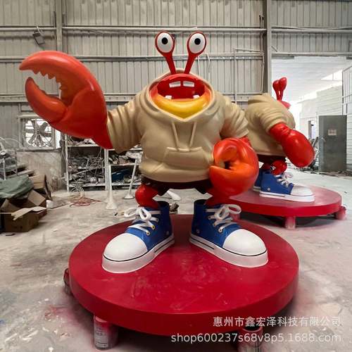 玻璃钢卡通龙虾雕塑户外潮玩摆件商场人物公仔马年吉祥物发光雕塑