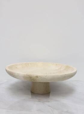 简约轻奢高级感黄洞石高脚托盘果盘客厅餐厅样板房售楼部收纳摆件