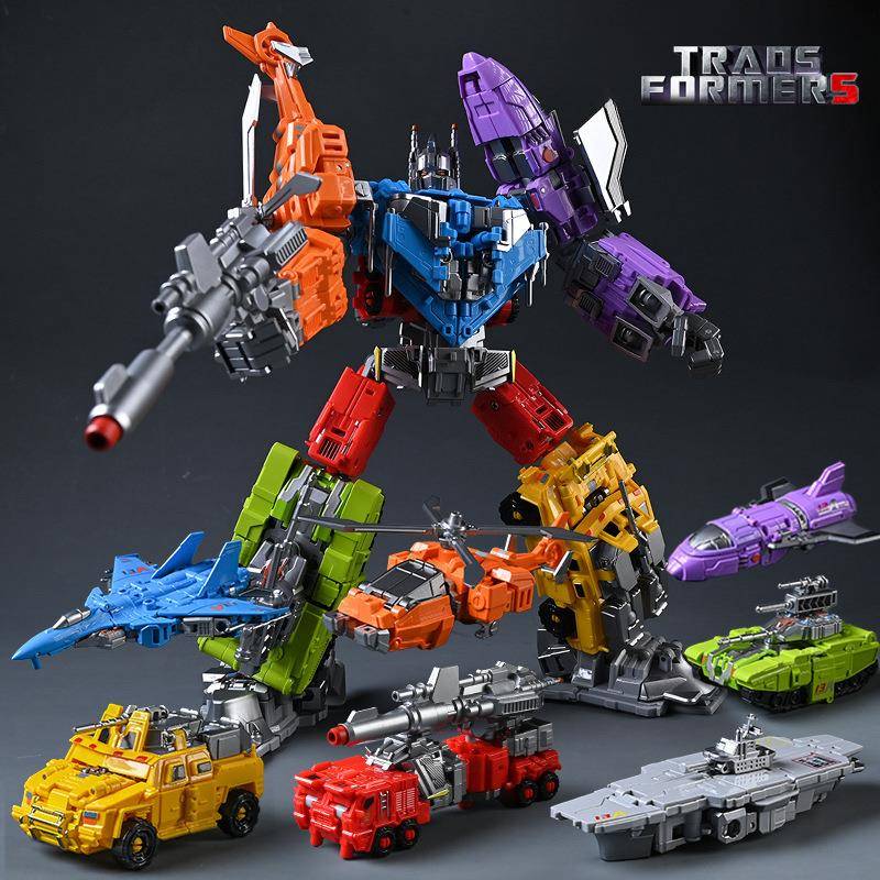 粤星混天豹合金工程七合体益智机器人男孩变形玩具机器人金刚