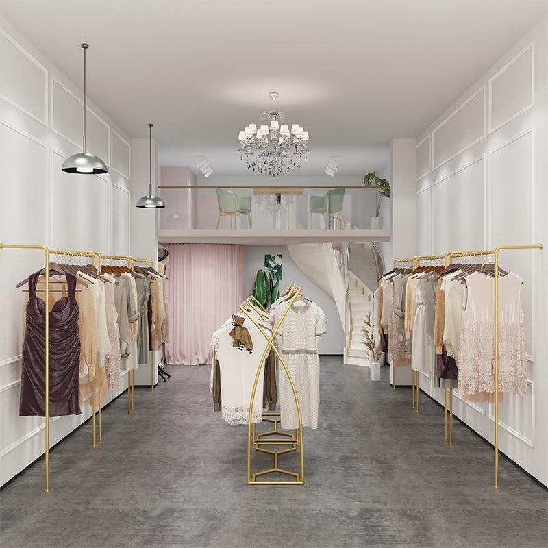 简约X型服装店中展架AL669318示架岛架落地双排架货架双杠衣架移