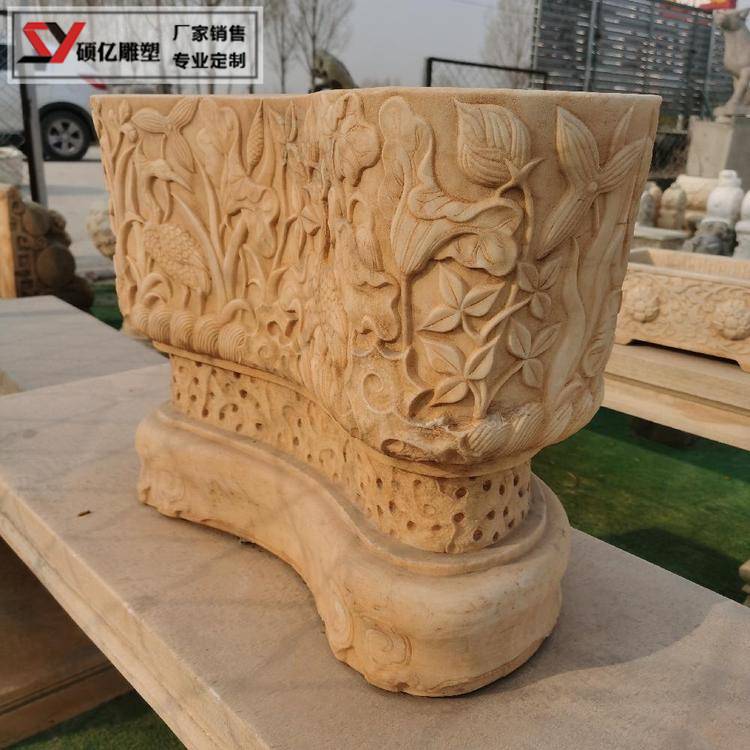 石雕鱼缸花盆庭院石缸天然青石水缸养鱼种花石盆石头大缸石槽摆件