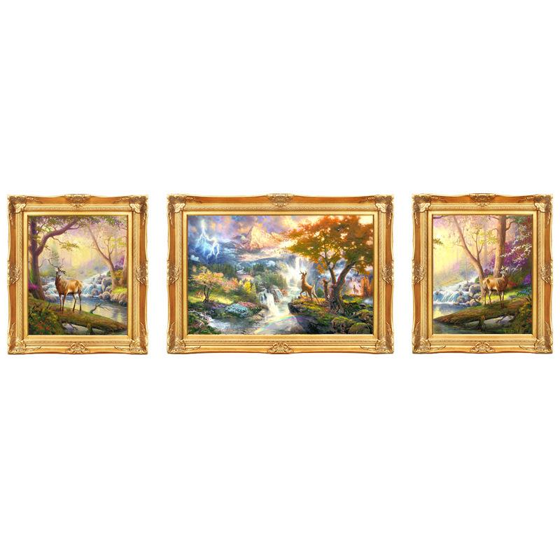 轻奢挂画背【福禄】客厅装鹿饰画ss55简欧三联沙发景画欧式油壁画