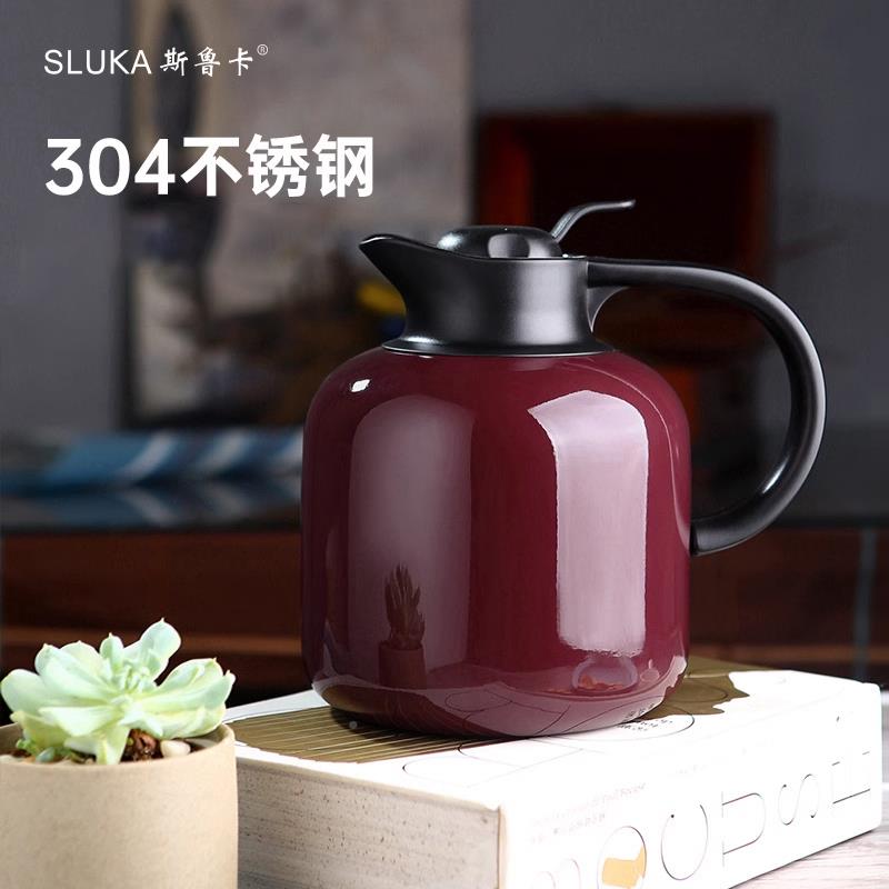 121斯鲁卡保温瓶不用锈钢内胆量保温壶家暖短水壶大容复古红粗胖