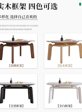 奶油风实木岩功板桌原木色简CZ-009约小户型多餐能可伸缩折变叠方