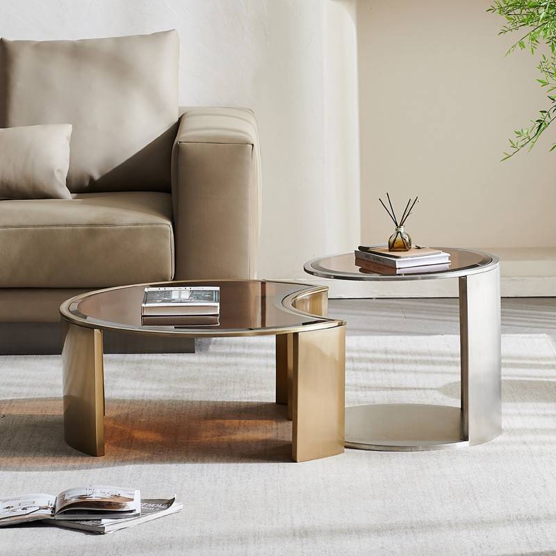 轻奢简约圆形茶几客厅小户型现代设计师小桌子高端家用阳台小茶桌