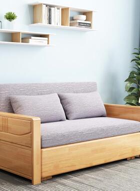 简约现代VKE小实木沙发8床1.米折叠伸缩橡木床中户型储物两用可沙