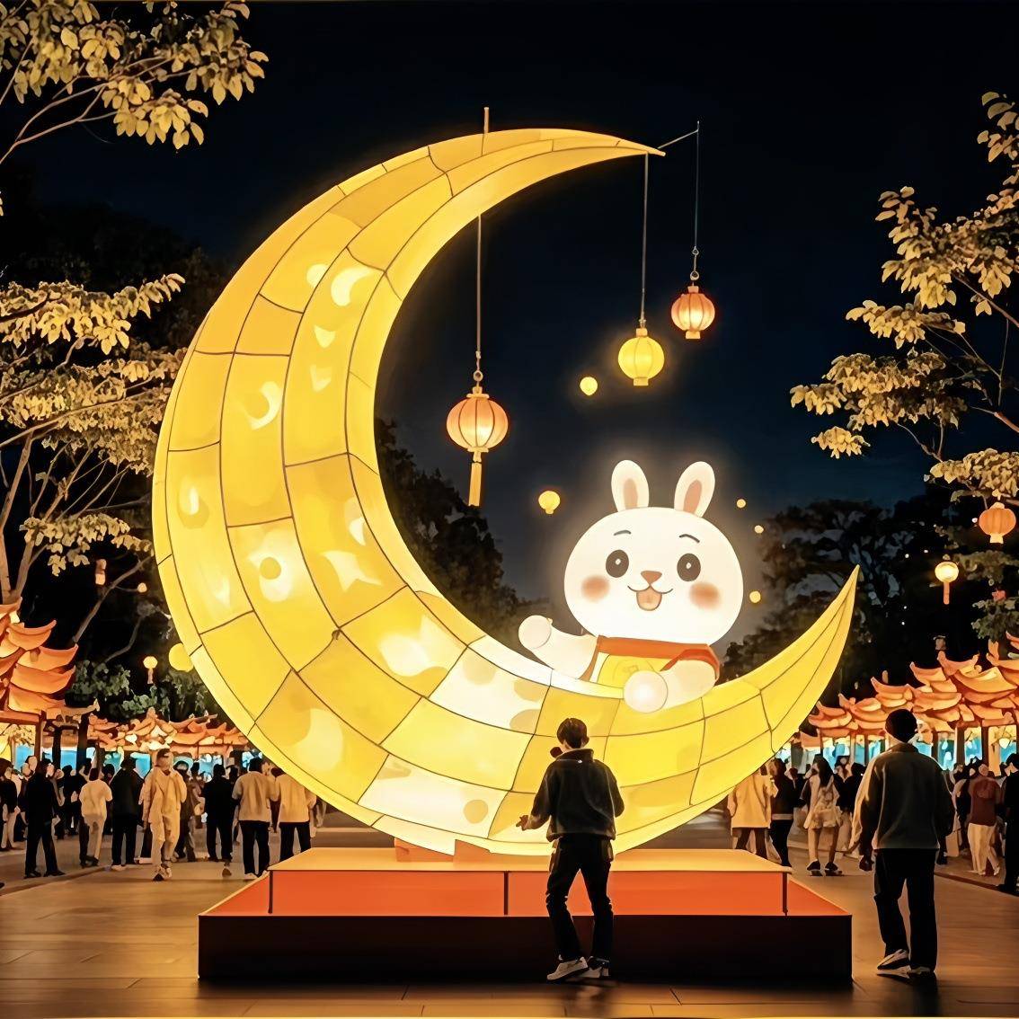2025年新款大型中秋节日花型户外景古镇月区灯亮玉兔造灯YKQ制作