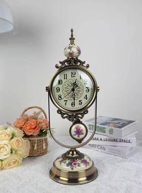 ?欧复古客厅桌面钟表座摆件静轻奢大气时尚式创意钟家用NWS金属音