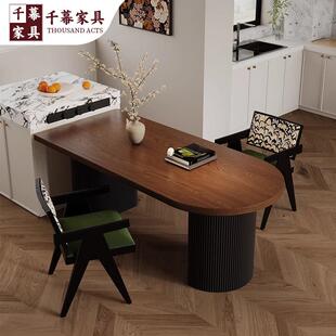 千复慕中古实木桌小户型半椭圆饭WY250521桌法式古台岛桌靠餐墙餐