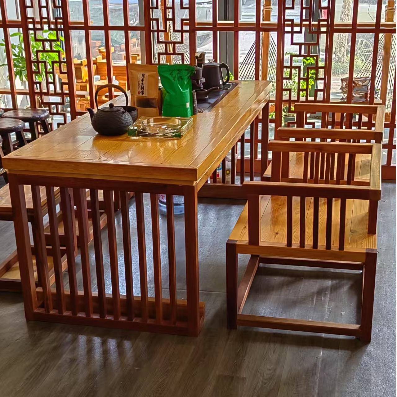 实6472茶几茶木桌椅组合中式大室桌原木茶台办公功夫喝茶泡茶板桌