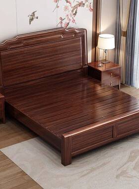 1832乌金木中式实木床1新8M主卧双床现代简约1..5M卧室高箱储物人