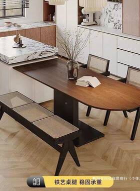 半法式AKN复实木桌圆靠墙家用小户型饭桌古创意中古风岛餐台餐桌