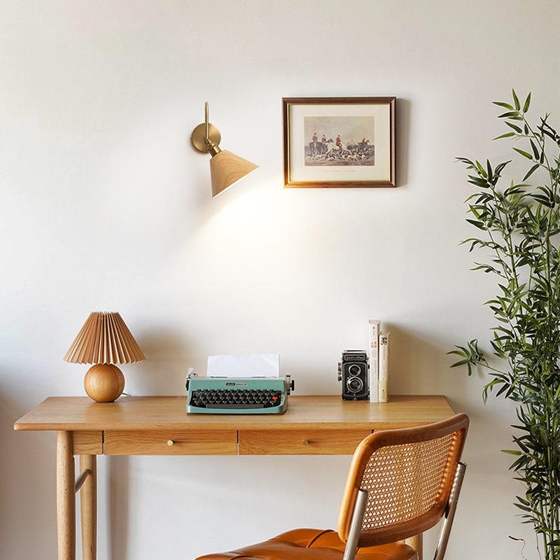 中可旋转壁灯梳妆读台镜前灯CL古卧室床阅墙灯复古民宿原木头色壁