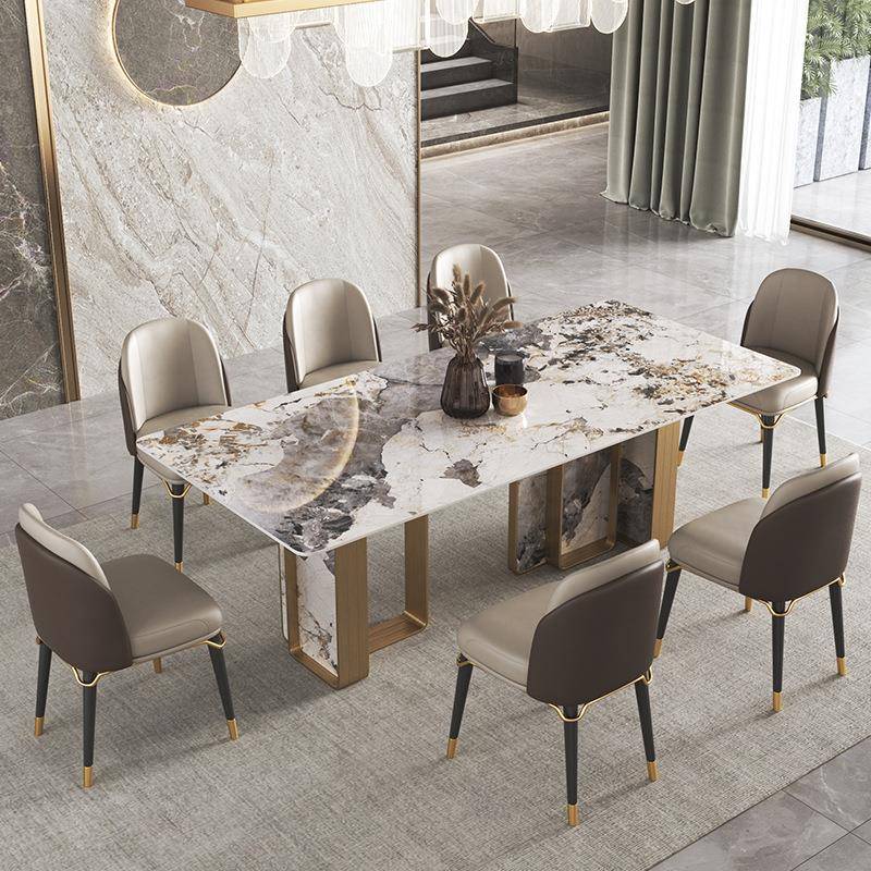 轻奢岩餐桌现代简约家用长方大理板石CC长台饭桌形岩意式亮光板餐
