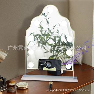 跨境爆款 燈泡好萊塢9led化妝鏡桌面家用帶無線充 臺(tái)式