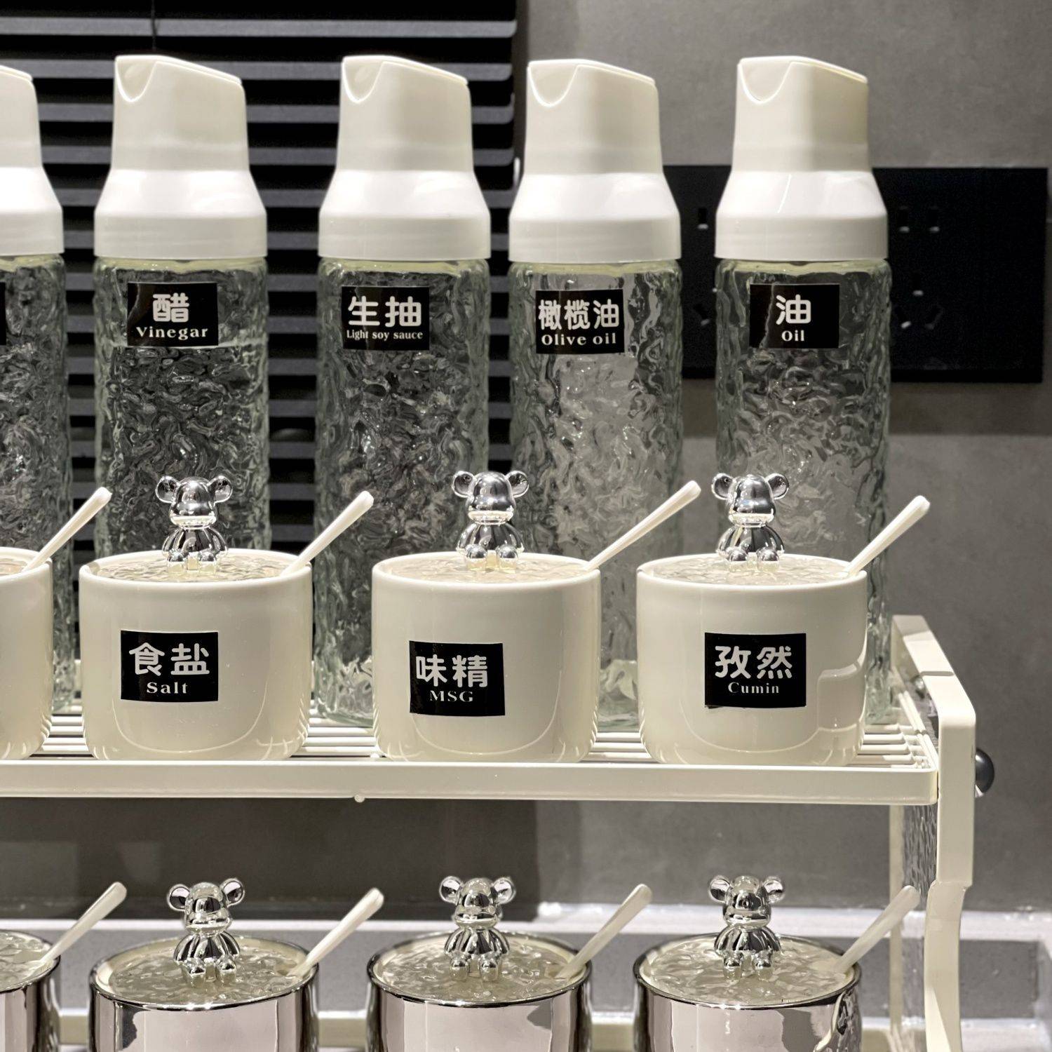 轻奢调料盒组合套装厨房家用陶瓷调味罐自动开合酱醋油壶全套