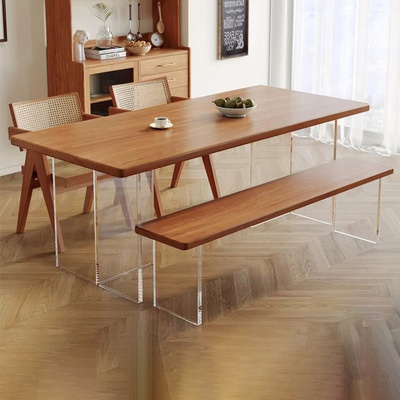 亚克力实木悬浮餐桌椅组合