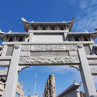 仿古石牌坊三门五楼新农村建设石雕牌坊景观雕塑村庄花岗岩定制