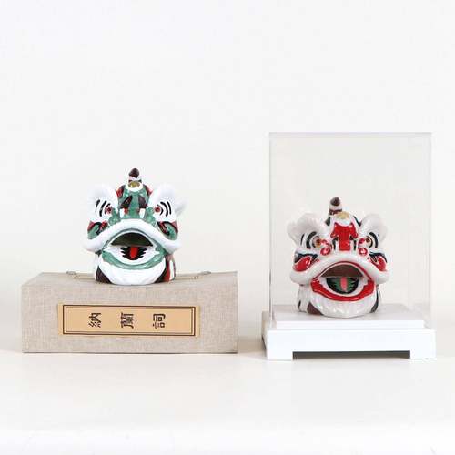 新中式国潮舞狮醒狮子头摆件树脂样板房间客厅茶几电视柜软装饰品