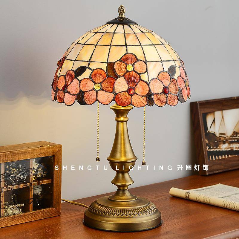 美式复古全铜贝壳台灯卧室床头创意艺术高级感欧式斗柜客厅边几灯