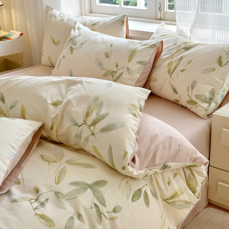 网红店铺秋冬加厚纯棉磨毛四件套田园小清新生态磨毛床单床上用品