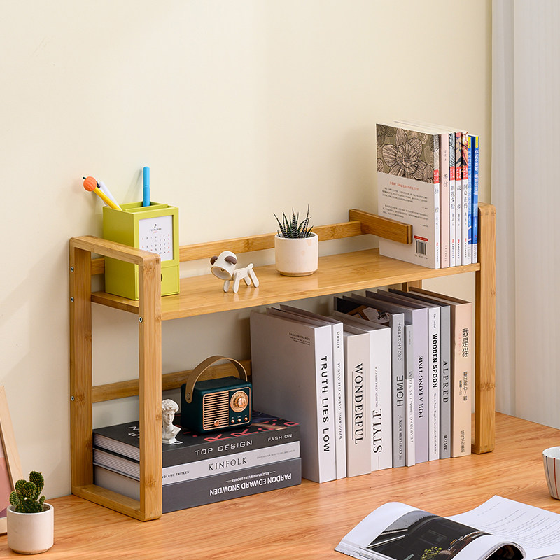 桌面书架置物架二层简约实木宿舍F可拆卸桌面立式书架学生书柜