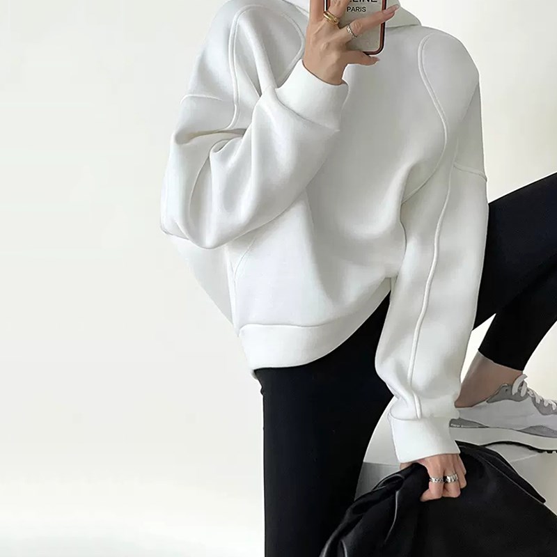 2024新款美式慵懒短款连帽白色卫衣女秋冬小众套头长袖小个子上衣