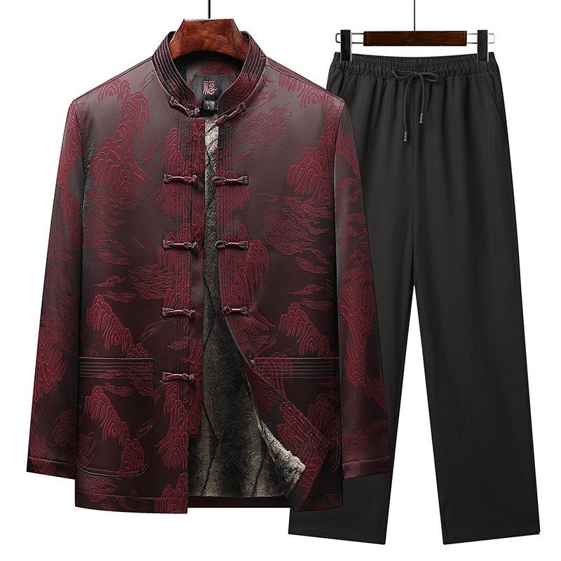 秋冬唐装男士加绒加厚爸爸棉衣套装中国风老人棉服爷爷装棉袄外套,男装,唐装,淘宝优惠券,粉丝福利购,淘宝优惠卷