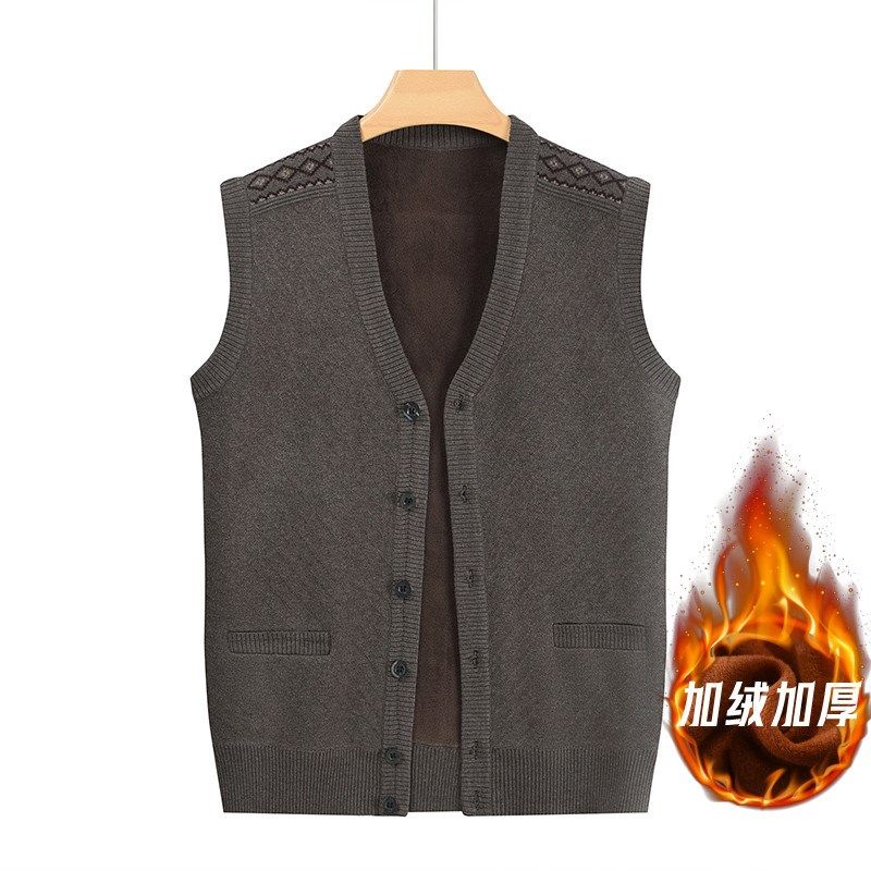 爸爸毛衣男马甲加绒针织开衫老年爷爷装保暖背心纯色老人秋冬男装,男装,背心,淘宝优惠券,粉丝福利购,淘宝优惠卷