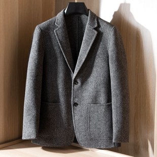潮男 高级感双面毛呢单西外套商务西装 秋冬季 上衣加厚休闲西服男士