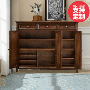 纯实木鞋柜美式家用入户进门口隔断玄关柜K客厅阳台中式整装储物