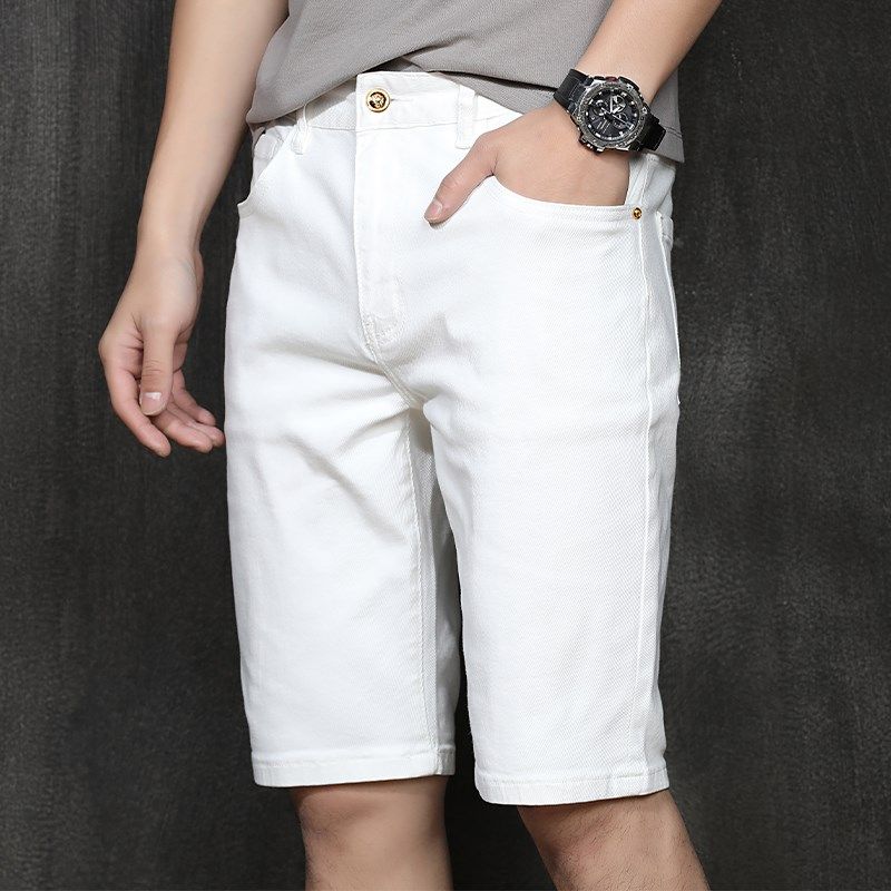 白色牛仔裤短裤男夏季薄款弹力修身五分裤韩版潮流男士中裤休闲,男装,牛仔裤,淘宝优惠券,粉丝福利购,淘宝优惠卷