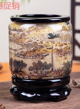 旋转毛笔笔筒大容量超大复古办公室桌面高档装饰摆件实用礼品定制