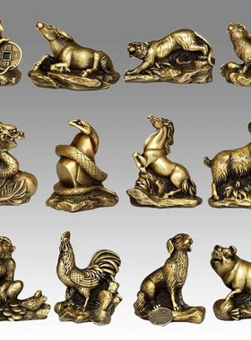 纯黄铜十二生肖摆件家居饰品12生肖摆件鼠牛虎兔龙蛇马羊猴鸡狗猪