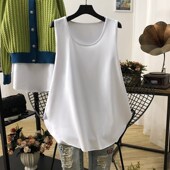 大码 内搭背心吊带女生 无袖 宽松白色圆下摆百搭配卫衣打底衫 中长款