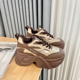 厚底运动鞋女e2024秋冬新款保暖加绒内增高老爹鞋小个子10CM休闲