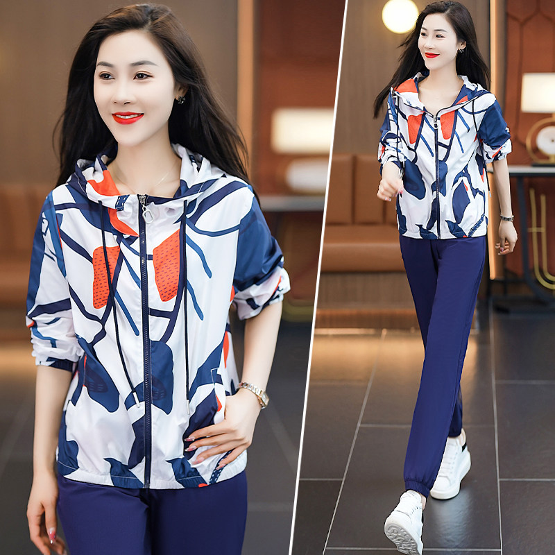 早秋休闲运动服套装女夏入秋薄款长袖洋气减龄时尚韩系速干皮肤衣