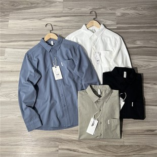 外贸日单尾货 口碑系 全棉纱卡面料男士纯色休闲百搭长袖衬衫衬衣