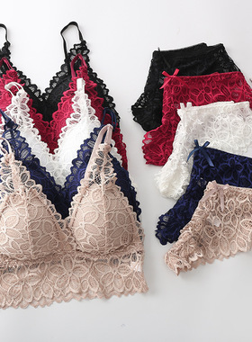 文胸套装女夏季款透气亲肤法式文胸无钢圈性感蕾丝内衣裤两件套装