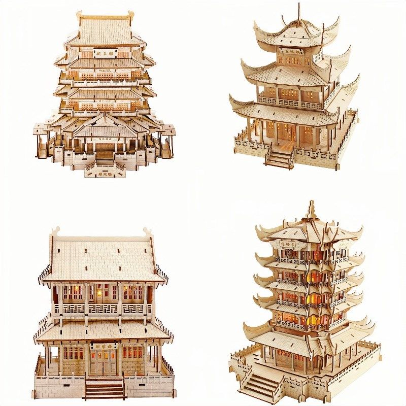 3D木质制立体拼图diy手工制作木板拼装古风建筑榫卯积木玩具模型