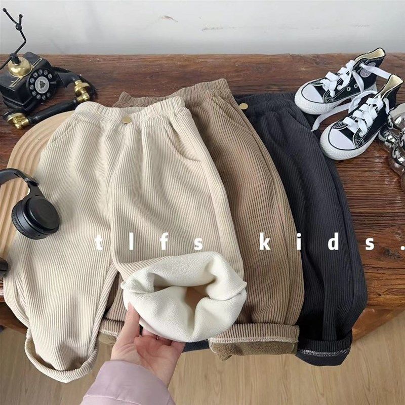儿童加绒加厚裤子秋冬时尚男女宝大童韩版潮酷哈伦裤休闲条绒长裤,童装/婴儿装/亲子装,裤子,淘宝优惠券,粉丝福利购,淘宝优惠卷