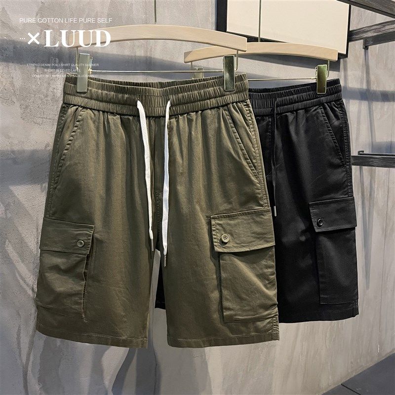 LUUD 高级感卡其色直筒短裤薄款休闲百搭工装裤子修身抽绳中裤男,男装,短裤,淘宝优惠券,粉丝福利购,淘宝优惠卷