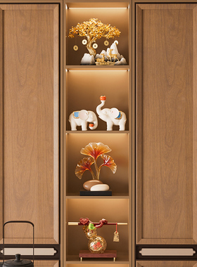 新中式软装高级感摆件红酒架中古风乔迁新居客厅书房展示柜装饰品