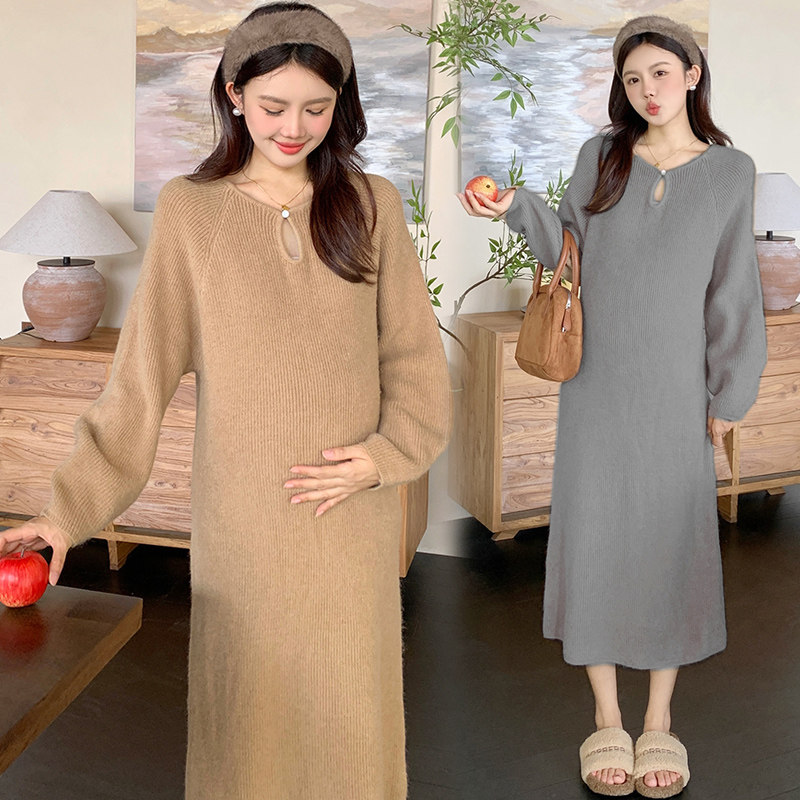 孕妇毛衣女秋冬款时尚孕妇装宽松加厚外穿针织衫长款连衣裙上衣潮
