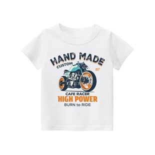 100%男童纯棉T恤夏季韩版宽松圆领中小童机车少年帅气短t上衣潮牌