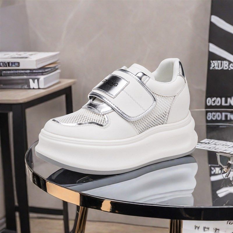 夏季小白鞋厚底网面百搭休闲运动鞋2024夏天鞋子魔术贴女鞋板鞋潮