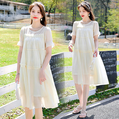 孕妇夏装连衣裙夏季仙女裙夏天孕妇裙子J上衣中长裙孕妇装两件套