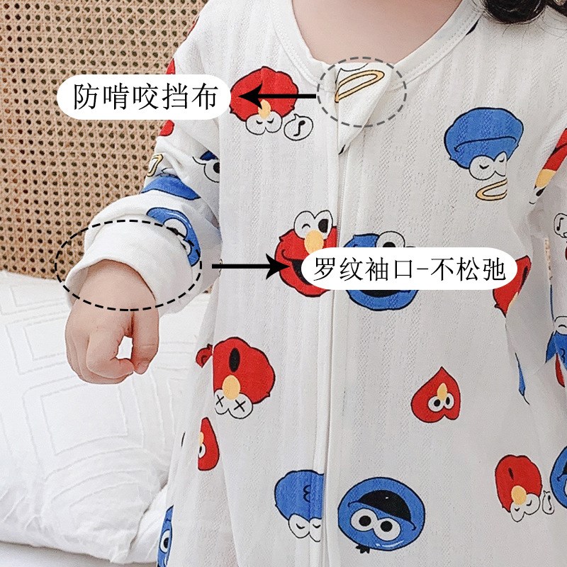 儿童连体睡衣男女童长袖呼吸棉家居服卡通春秋款宝宝防踢分腿睡袋