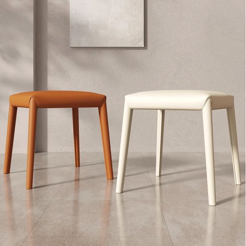 法式奶油风马鞍皮凳子家用可叠放板凳餐桌现代简约椅子客厅小矮凳