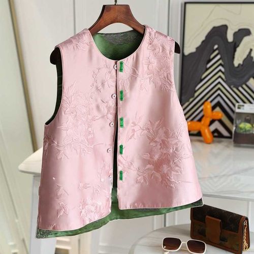 新中式女装宋锦石玉扣马甲春秋国风唐装坎肩马夹背心春秋外穿